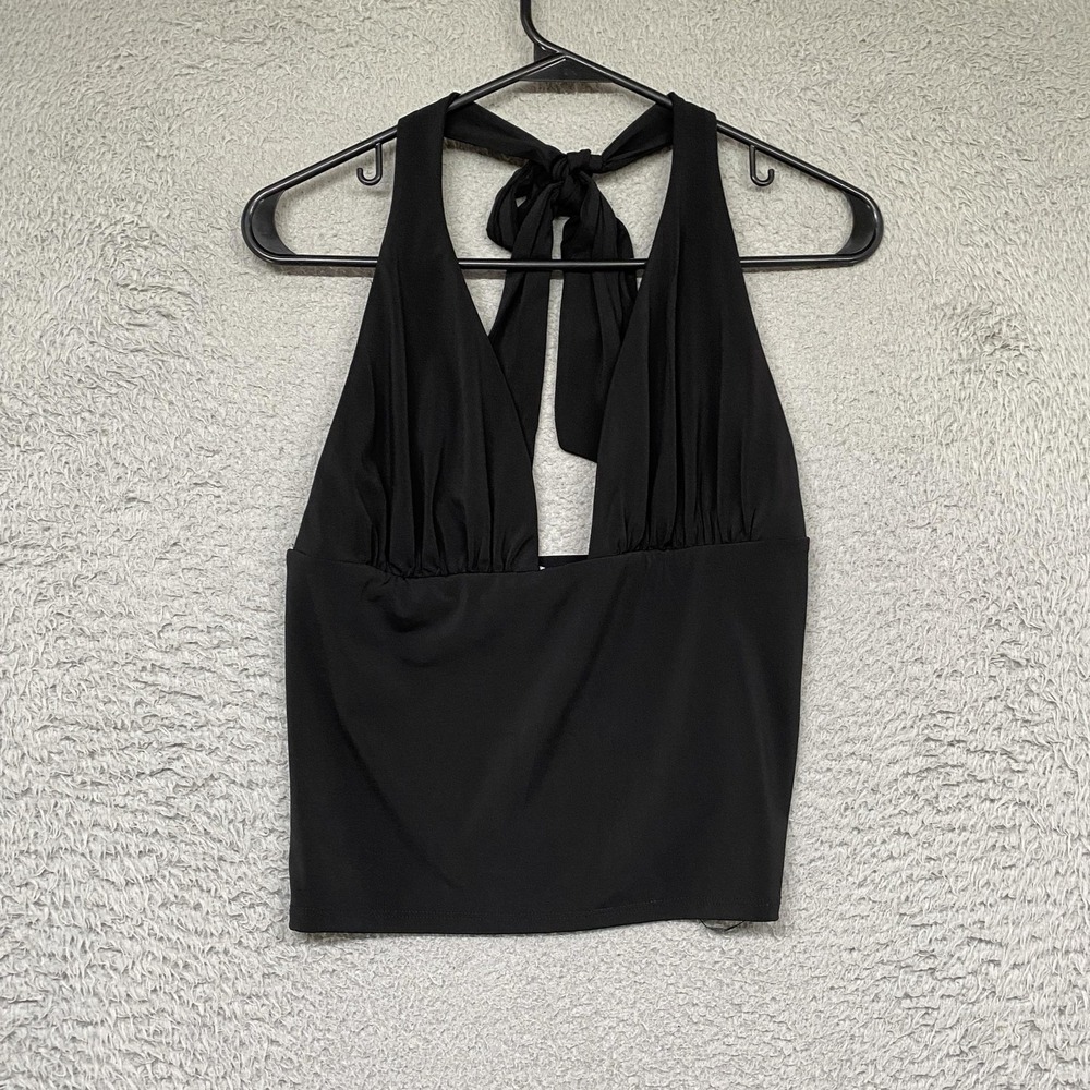 Garage Halter Tank Top Womens Medium Tie Back Stretchy Crop Plunge Going Out